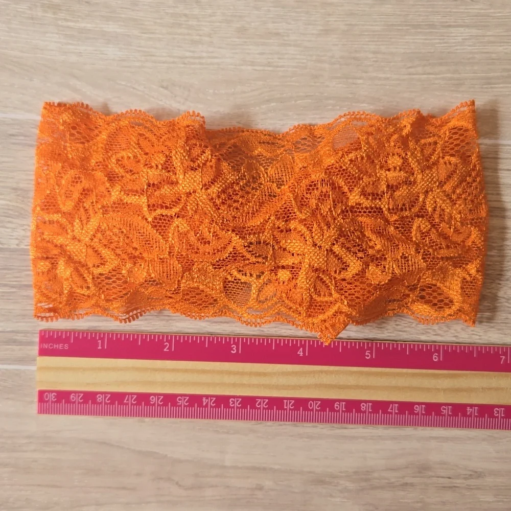 Set of 2 Wide Lace Bow Headbands Orange & Red Stretch Hairband Handmade Bundle